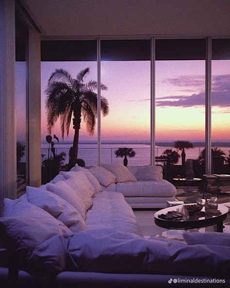 Living Rome Modern, Miami Vice Living Room, Miami Home Aesthetic, Miami Apartment Aesthetic, 80s Miami Aesthetic, Penthouse Miami, 80s Penthouse, Penthouse Decor, Miami Penthouse