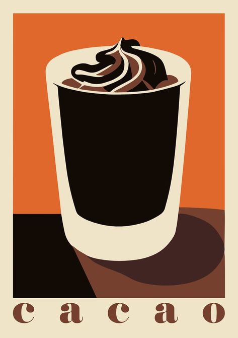 Hot Chocolate Poster, Hot Chocolate Illustration, Young Enterprise, Coffee Posters, Chocolate Kitchen, Minimalist Retro, Stylish Wall Art, Coffee Poster, Shop Decor