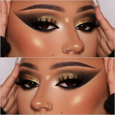 Imane Chawki on Instagram: “Close up 🖤 Products breakdown : - @plouise_makeup_academy brow balm + brow pencil in Mochaccino - @tatti_lashes lashes in TL3 - SHEGLAM…” Brown And Gold Glam Makeup, Bratz Makeup Look Chloe, Bronze Eyeshadow Looks Black Women, Egyptian Eye Makeup Cleopatra, Under Eye Setting Powder, Purple And Gold Eye Makeup On Black Women, Winter Eye Makeup, Tatti Lashes, Dewy Makeup Look