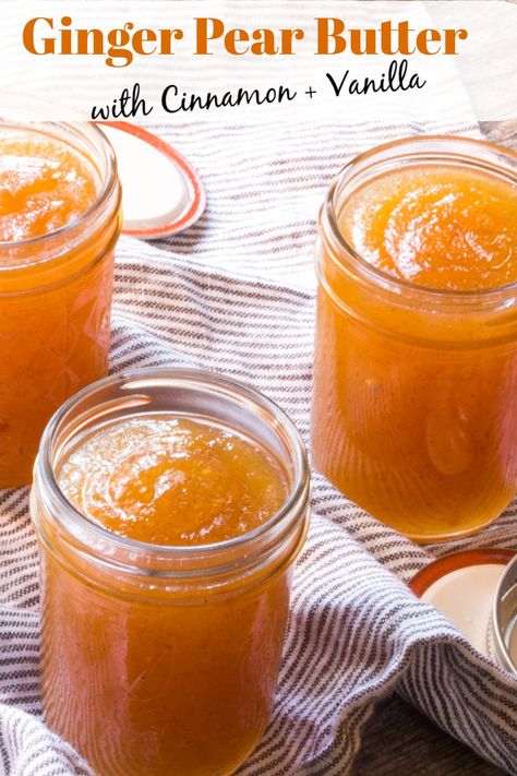 Pear Preserves, Ginger Pear, Pear Butter, Pear Puree, Pear Jam, Canning Tips, Spiced Pear, Pear Recipes, Jam And Jelly