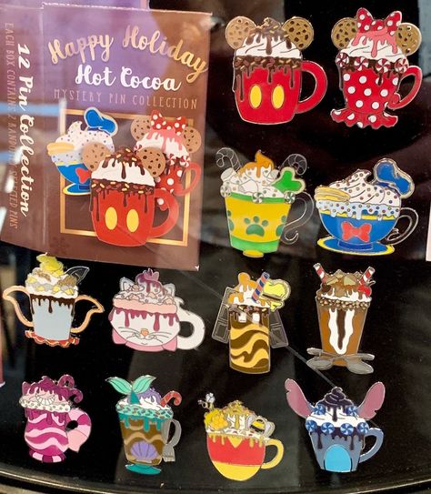 Happy Holiday Hot Cocoa Mystery Pin Collection - Disney Pins Blog Rare Disney Pins, Disney Pin Display, Hot Cocoa Mugs, Disney Pins Sets, Disneyland Pins, Disney Pins Trading, Disney Pin Collections, Disney Pin Trading, Disney Cute