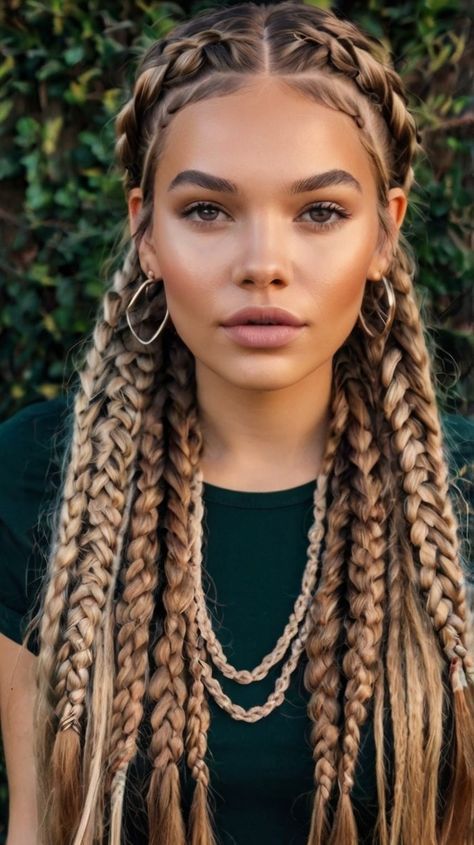 Braids 2024, Viking Hairstyle, Jumbo Boho Braids, Thick Braids, Glamorous Curls, Viking Braids, Gorgeous Braids, Edgy Haircuts, Viking Hair