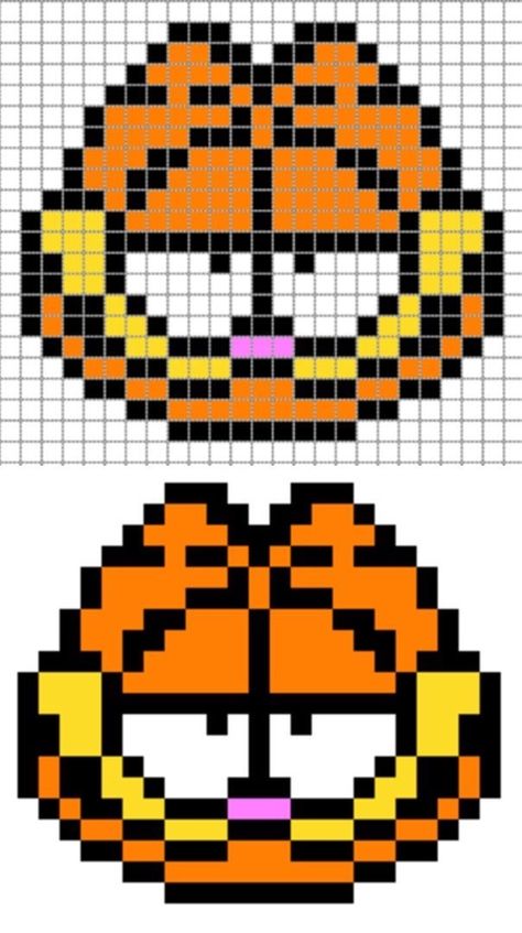 Garfield Pixel Art Grid, Garfield Bead Pattern, Perler Bead Patterns Garfield, Garfield Grid Pattern, Kandi Garfield, Garfield Perler Bead Patterns, Garfield Alpha Pattern, Undertale Pixel Art Grid, Pixel Art Cartoon Characters