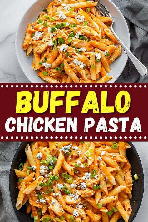 This creamy buffalo chicken pasta offers the perfect kick! With cream cheese, buffalo sauce, and ranch or blue cheese dressing, it can't be topped! Best Party Dips, Buffalo Pasta, Easy Buffalo Chicken, Buffalo Chicken Pasta, Homemade Buffalo Sauce, Easy Pasta Dinner, Party Dips, Pasta Dinners, Chicken Pasta Recipes