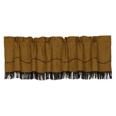 HiEnd Accents Barbwire Valance with Fringe - WS3182V3 Western Valance, Rustic Window, Western Rustic, Kitchen Valances, Rustic Bedding, Drape Panel, Valance Window Treatments, Western Homes, Faux Suede Fabric