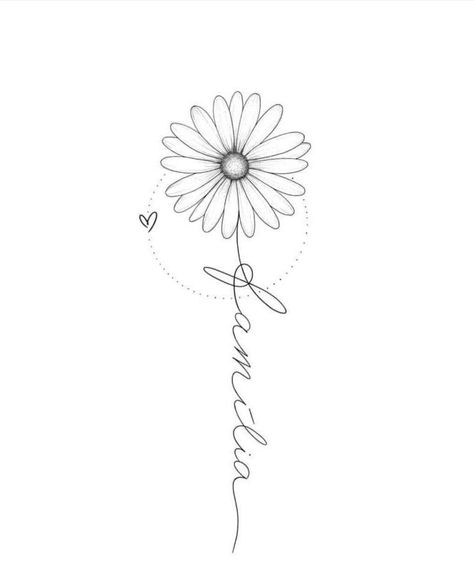 Daisy Tattoo With Words As Stem, Daisy With Name Tattoo, Daisy Tattoo With Name In Stem, Daisy Flower Tattoos Simple, Line Art Tattoos Flower, Sunflower Line Art, Small Daisy Tattoo, Sunflower Tattoo Simple, Daisy Tattoo Designs