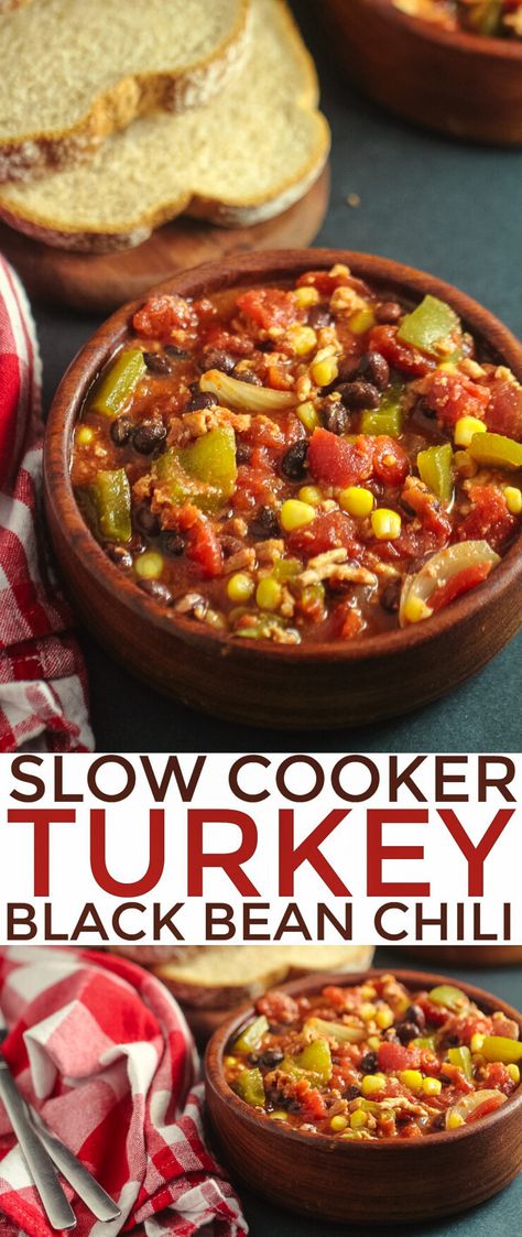 This Slow Cooker Turkey Black Bean Chili is an easy and nutritious meal you can prep ahead and freeze for easy weekday meals. Slow Cooker Black Bean Chili, Turkey Black Bean Chili, Crockpot Dinners Healthy, Slow Cooker Black Beans, Easy Weekday Meals, Easy Crockpot Dinners, Black Bean Chili, Slow Cooker Turkey, Quick Healthy Dinner