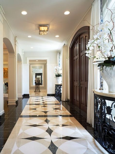 25 Traditional Entry Design Ideas For Your Home Entryway Tile, Marble Flooring Design, Foyer Flooring, Hall Flooring, Entryway Flooring, Tiled Hallway, Marble Home, Ceramic Floor Tile, Entry Design