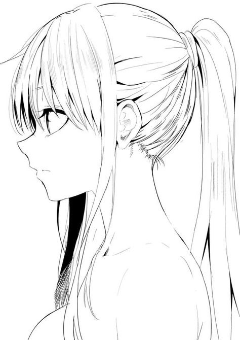 Anime Side View, Hair Side View, Anime Ponytail, Ponytail Drawing, Side View Drawing, Girl Hair Drawing, Pelo Anime, Profile Drawing, Manga Hair