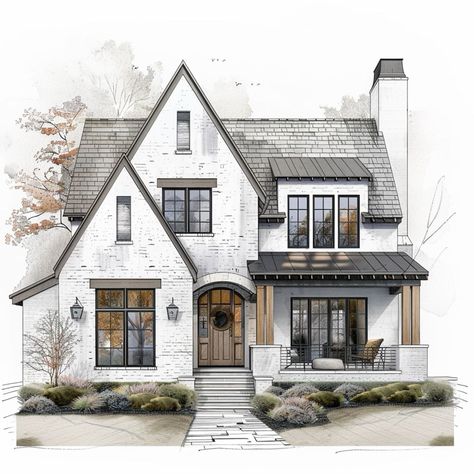 Front House Design Simple, House Design Simple Modern, Front House Design Entrance, House Design Entrance, European Farmhouse Exterior, Design Front House, House Design Simple, Traditional Contemporary Home, Front House Design