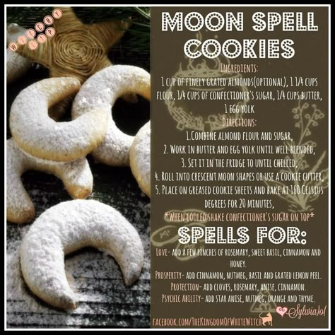 Spell Cookies, Moon Cookies, Kitchen Witch Recipes, Moon Spells, Kitchen Witchery, Kitchen Witch, Cookies Ingredients, Hocus Pocus, Book Of Shadows