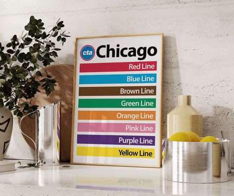 Minimalist Style Chicago Print of Rapid Transit Rail and Subway Chicago Wall Art of Chicago Poster Chicago Subway Line Print Chicago Gift of Chicago Decor Chicago El Train, Chicago Train, Chicago Decor, Metro Art, London Underground Map, Underground Map, Train Graffiti, Chicago L, Chicago Wall Art