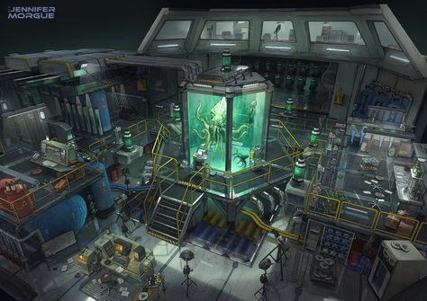 ArtStation - The Jennifer Morgue - Blue Hades Research Lab Scifi Lab, Sci Fi Laboratory, D20 Modern, Scifi Interior, The Bottom Of The Ocean, Cyberpunk Rpg, Futuristic Building, Perspective Drawing Architecture, Umbrella Corporation