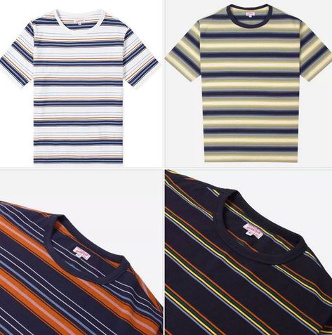 Another warmer weather option and a touch of the vintage in the form of these Arpenteur Match jersey stripe t-shirts. Stripes Tshirt, Striped Tshirt Men, Im Broke, Street Clothes, Stripe Tee, Stripe T Shirt, Round Neck Shirt, Tshirt Men, Mens Stripes