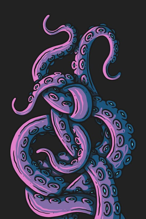 Purple Tentacle Aesthetic, Octopus Tentacles Illustration, Trippy Octopus, Tentacles Drawing Reference, Octopus Background, Octopus Graphic Design, Tentacles Illustration, Octopus Art Illustration, Tentacles Drawing