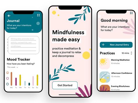 Mindfulness and Journal Mobile App by Lily Ting on Dribbble Meditation Journal, Journal App, Meditation Apps, Morning Meditation, Keeping A Journal, Mindfulness Journal, Easy Activities, App Ui Design, Mindfulness Practice