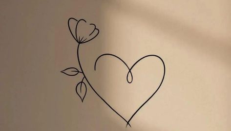 Small Outline Tattoos For Women, Outline Tattoos For Women, Outline Rose Tattoo, Fineline Heart Tattoo, Rose And Heart Tattoo, Small Outline Tattoos, Fine Line Rose, Heart With Rose, Hearts And Roses