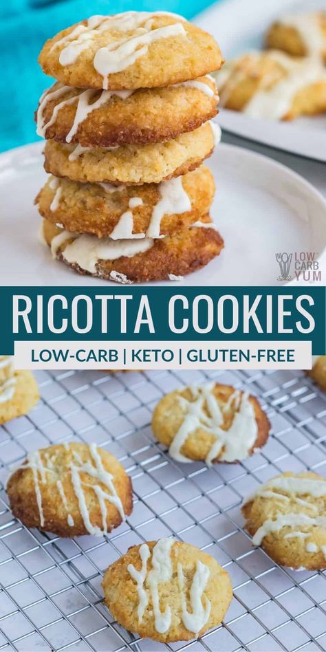 You won't miss the sugar or carbs in this tasty keto almond ricotta cheese cookies recipe! It's a great gluten-free and sugar-free treat for holidays or every day! Recipes With Ricotta, Recipes With Ricotta Cheese, Ricotta Cheese Desserts, Recipes Using Ricotta Cheese, Ricotta Cheese Cookies, Recipe Using Ricotta, Cheese Cookies Recipe, Dolce Poche Calorie, Almond Ricotta