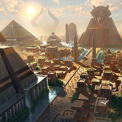 ArtStation - Greg Rutkowski Ancient Egyptian Cities, Ancient Egyptian Architecture, Egypt Concept Art, Egypt Art, 5 Anime, Fantasy City, Fantasy Castle, Fantasy Setting, Fantasy Places