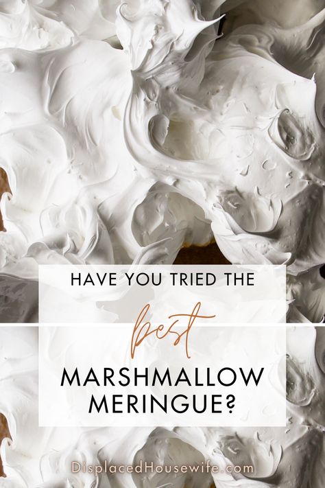 The easiest marshmallow meringue -- delicious toasted or not! xo Toasted Meringue Frosting, Marshmallow Fluff Meringue, Toasted Marshmallow Frosting, Marange Recipe, Marshmallow Drizzle, Marshmallow Meringue Recipe, Marshmallow Meringue, Toasted Meringue, Marshmallow Topping