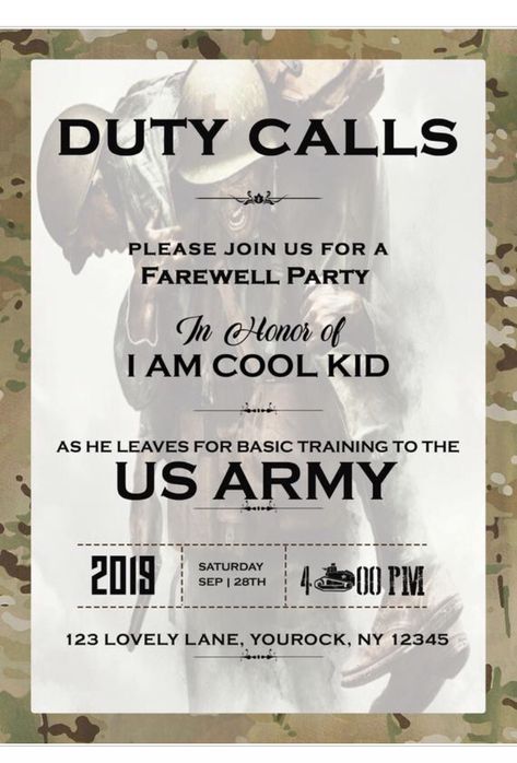 Army Party Decorations, Army Party, Boy Graduation, Farewell Party, Farewell Parties, Basic Training, Nov 6, Cool Kids, Printed Items