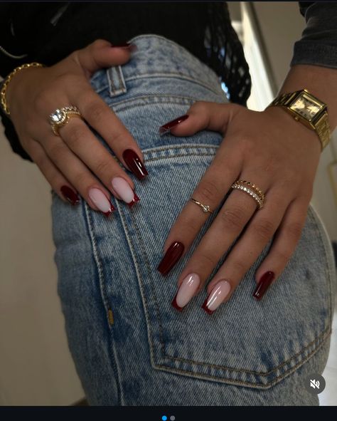 Burgundy Acrylic Nails, French Tip Gel Nails, Gel Nails French, Cherry Nails, Nails Now, Simple Gel Nails, Work Nails, Burgundy Nails, Ballerina Nails