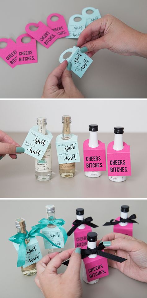 OMG, these DIY mini alcohol bottle tags are so freaking cute! Mini Alcohol Gifts, Diy Alcohol Gifts, Mini Alcohol Bottles, Wedding Favor Gift Bags, Mini Liquor Bottles, Creative Wedding Favors, Inexpensive Wedding Favors, Valentines Gift Bags, Handmade Wedding Favours