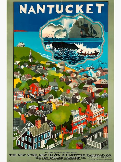 Mall Advertising, Nantucket Massachusetts, Nantucket Island, Boston Public Library, Vintage Travel Poster, Poster Artwork, New Haven, Public Domain Images, Vintage Travel Posters