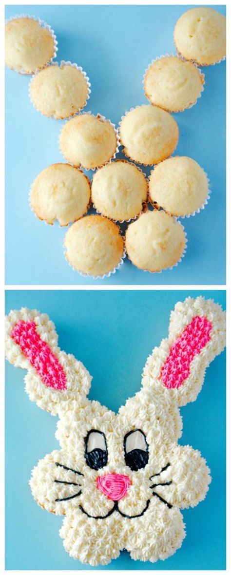 Pull Apart Easter Bunny Cupcake Cake ~ Easy, Adorable and fun... All you need are 12 cupcakes to make this little guy! Bunny Cupcake Cake, Cupcake Easter, Bunny Cupcake, Easter Funny, Easter Bunny Cupcakes, Pull Apart Cupcake Cake, Pull Apart Cake, Bunny Cupcakes, Easter Sweets