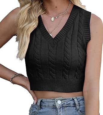 CHDBLOCK Women's V-Neck Knit Sweater Vest Solid Color Sleeveless Crop Knit Vest Sweaters Vest Sweaters, Sleeveless Sweaters, Small Vest, Slim Vest, Knit Vest Pattern, Sleeveless Sweater Vest, Solid Color Sweater, Knit Sweater Vest, Sweater Vest Women