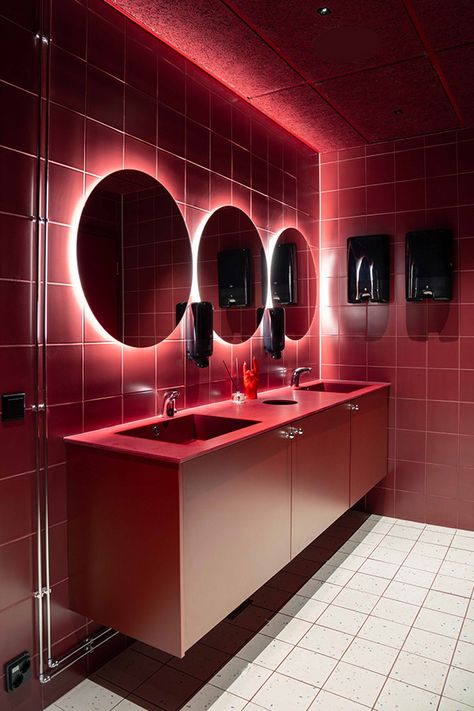 Neon Bathroom, Restroom Design, Nightclub Design, Public Bathrooms, Toilet Design, Bar Interior, Sushi Bar, Girls Bathroom, Restaurant Interior Design