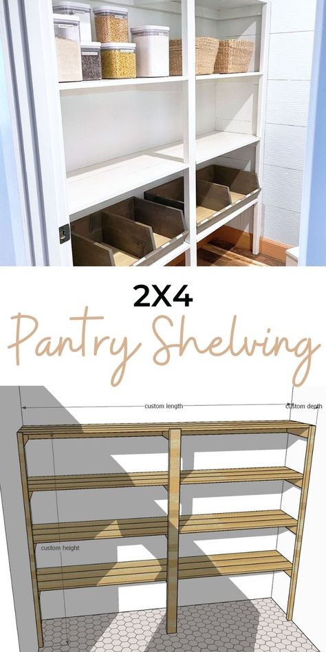 2x4 Pantry, 2x4 Storage, Diy Kitchen Pantry, Kitchen Pantry Organization Ideas, Organizing Aesthetic, Kitchen Pantry Ideas, Diy Pantry Shelves, Kitchen Pantry Organization, Pantry Organization Ideas