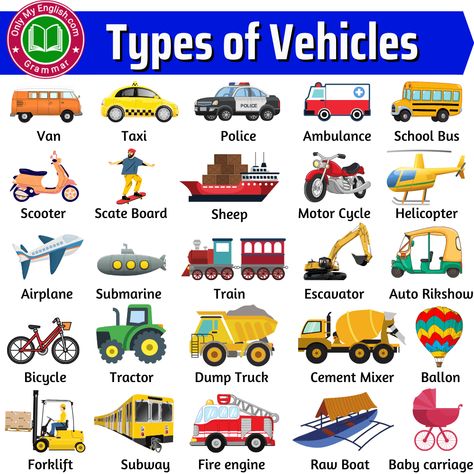 Different Types of Vehicles with Name and Pictures Types Of Cars Vehicles, Types Of Vehicles Preschool, Different Types Of Transportation, Types Of Cars Names, Cars Types, Transport Pictures, Different Cars, Types Of Vehicles, Learning English For Kids