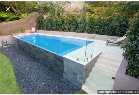 Pools For Sloping Backyards, Elevated Pool Landscaping, Pools On Sloping Blocks, Elevated Pool Design, Elevated Pool, Edge Pool, Pool Wall, Piscina Interior, Swimming Pool Landscaping