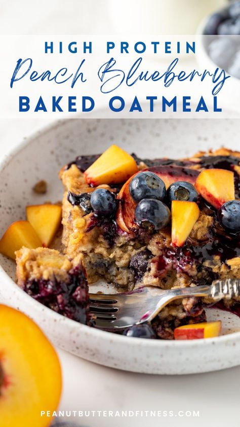 High Protein Blueberry Quinoa Bake, Blueberry Peach Oatmeal Bake, Peach Blueberry Baked Oats, Peach Blueberry Oatmeal, Peach Blueberry Quinoa Bake, Blueberry Peach Quinoa Breakfast Bake, Peach Blueberry Oatmeal Bake, Blueberry Peach Quinoa Bake, Blueberry Peach Baked Oatmeal