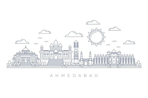 Ahmedabad Skyline, Cities Drawing, Maharaj Painting, Shivaji Maharaj Painting, Design City, Shivaji Maharaj, City Sky, Travel Painting, City Drawing