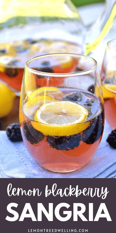 This deliciously refreshing Lemon Blackberry Sangria is made with just 3 simple ingredients and garnished with fresh lemons and blackberries. Perfect for summer! Blueberry Lemon Sangria, Lemon Sangria, Blackberry Sangria, Blackberry Lemon, Adult Beverages, Lemon Blueberry, Adult Drinks, Sangria, Simple Ingredient