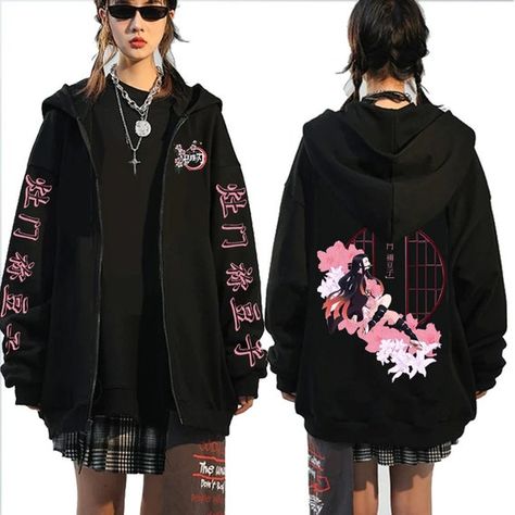 Demon Slayer Jacket, Nezuko Hoodie, Grunge Sweatshirt, Demon Slayer Nezuko, Kawaii Sweatshirt, Hip Hop Hoodies, Kurosaki Ichigo, Anime Sweatshirt, Zip Coat