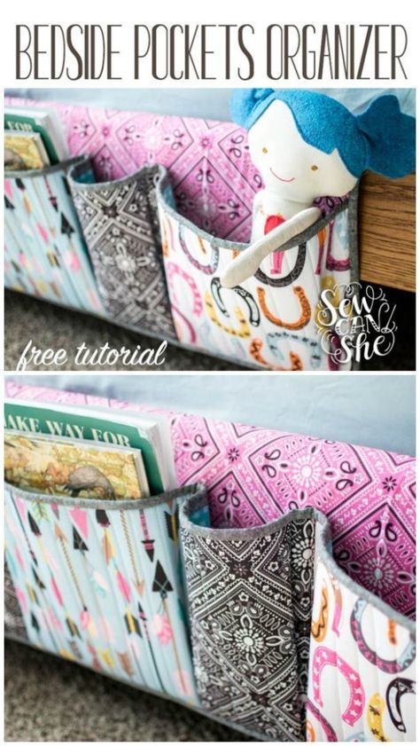 Free sewing pattern and tutorial for a bedside pocket organiser. Great for the kids room, or for the elderly, but useful for everyroom in the house. Bedside tidy with pockets, free sewing pattern. I've made one for my grandmother in her care home. #FreeSewingPattern #SewingForKids #SewingForTheHome #StorageIdeas #FreeSewingTutorial #EasySewingPattern #LearnToSew Bedside Pocket, Free Sewing Pattern, Sew Ins, Costura Diy, Beginner Sewing Projects Easy, Pocket Organizer, Leftover Fabric, Creation Couture, Sewing Organization