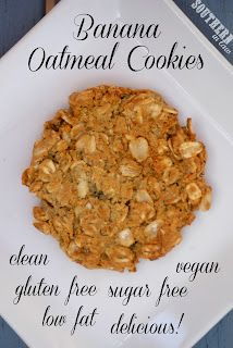 Healthy Banana Bread Cookies - gluten free, low fat, vegan Healthy Banana Oatmeal Cookies, Banana Oatmeal Cookies Healthy, Healthy Banana Oatmeal, Low Fat Cookies, Banana Cookie Recipe, Healthy Chocolate Cake, Low Fat Desserts, Banana Bread Cookies, Vegan Peanut Butter Cookies