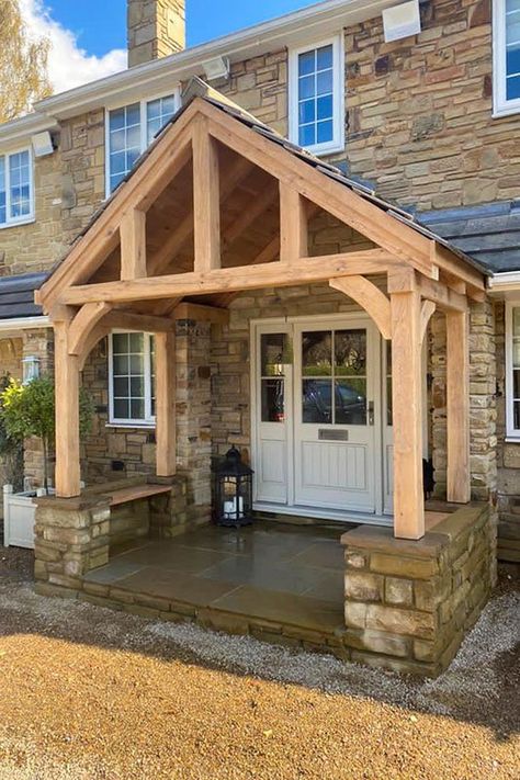 Fabulous Oak Porch Creates a Great Welcome Oak Porches, Porch Oak, Back Door Entrance, Oak Porch, Driveway Entrance Landscaping, Porch Canopy, Home Remodel Before And After, Dream Farmhouse, Enclosed Porches