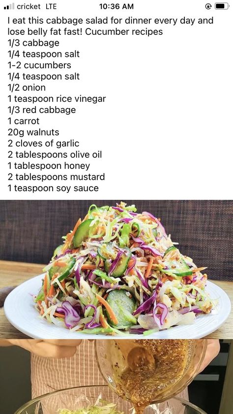 Cabbage Salad Recipes, Cold Salad, Walnut Salad, Cucumber Recipes, Easy Homemade Recipes, Cabbage Salad, Cabbage Recipes, Dinner Salads, Veggie Dishes