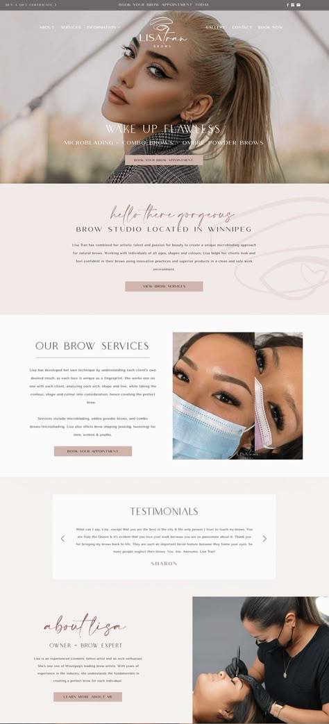 Brow Studio Showit Website Design Skincare Website Design, Esthetician Website, Lash Website, Editorial Website Design, Makeup Artist Website, Skincare Website, Website Branding Design, Studio Website Design, Newsletter Content