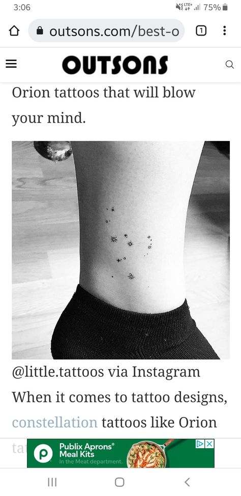 Small Orion Tattoo, Orions Belt Tattoo Stars, Orions Belt Tattoo, Orion Constellation Tattoo, Belt Tattoo, Orion Tattoo, Orion's Belt, Orion Constellation, Constellation Tattoos