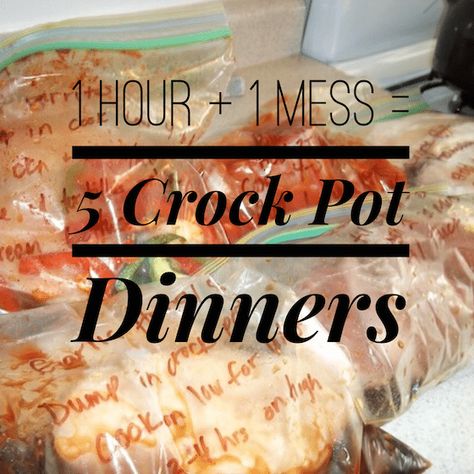 Crock Pot Freezer Meals 1 Hour Crockpot Meals, 5 Meals 1 Hour, 5 Dinners In 1 Hour Recipes, Crock Pot Recipes Easy Healthy, 5 Dinners, Easy Crock Pot Recipes, Crock Pot Freezer Meals, Crock Pot Dinner, Slow Cooker Freezer Meals