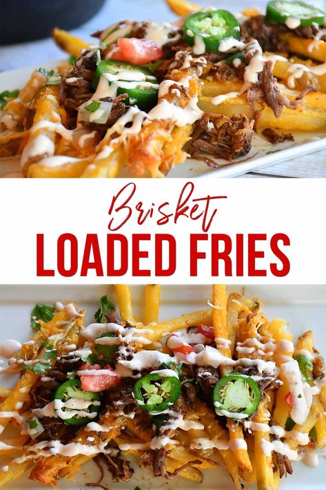 Brisket Loaded Fries | Loaded Fries | Potato Recipes | #4thofJuly #brisketloadedfries #potatoes #brisket Brisket Fries, Mandolin Recipes, Loaded Fries Recipe, Dirty Fries, French Fries Recipe, Loaded Fries, Brisket Recipes, Fries Recipe, Starting Line