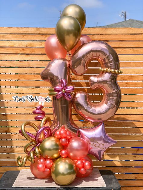 13 Balloon Bouquet, Miraculous Ladybug Party, Balloons Number, Birthday Bouquet, Happy Birthday Wishes Cards, Ladybug Party, Mini Balloons, Rose Gold Balloons, Balloon Arrangements