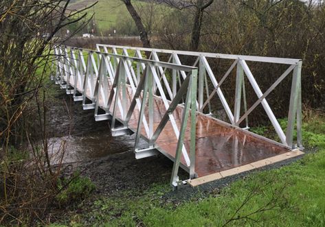 Trail Bridge Kits | ATV Bridges | RollingBarge.com Atv Bridge Over Creek, Atv Bridge, Diy Bridge, Heritage Renovation, Stone House Revival, Cable Bridge, Backyard Bridges, Outdoor Bridges, Build A Bridge