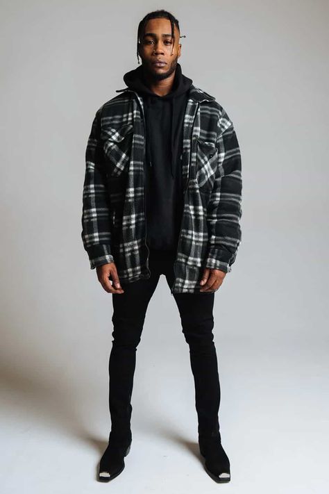 Flannel Over Hoodie Outfit, Flannel Hoodie Outfit, Black Flannel Outfit Men, Flannel Over Hoodie, Black And White Flannel Outfit, Black Flannel Outfit, Shirt Over Hoodie, White Flannel Outfit, Hoodie Black And White