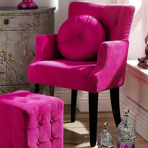 Vogue Fuchsia Chenille Chair Grey And Orange Living Room, Pink Armchair, Murs Roses, Living Room Orange, Pink Chair, Basement Decor, Diy Chair, Leather Dining, Refinishing Furniture